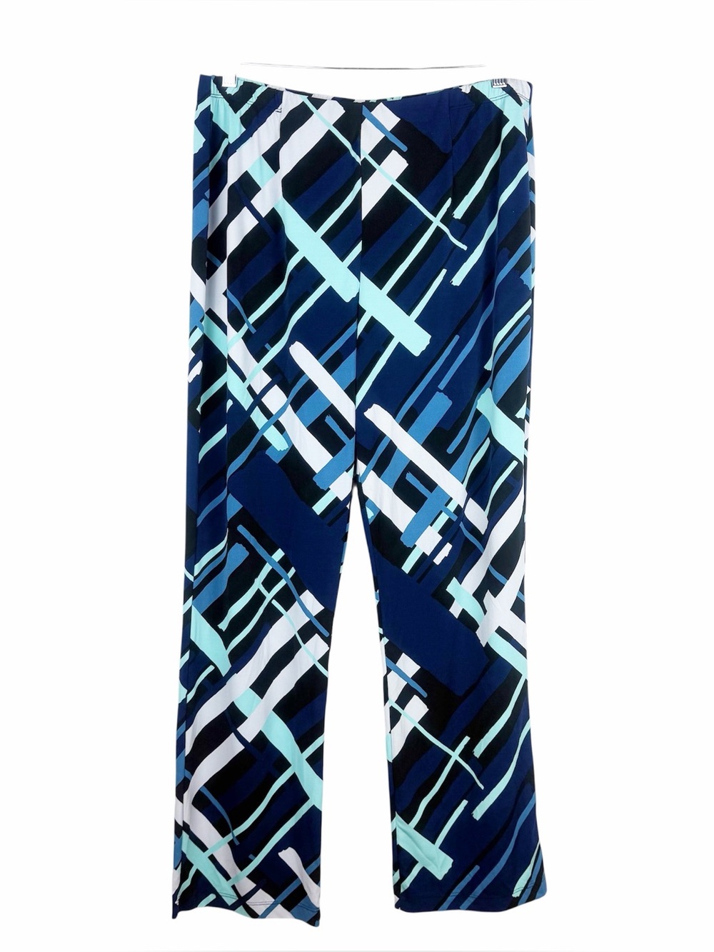 Chicos 2 Short Easywear Pull On Pants Blue Geometric Elastic Waist Large 12